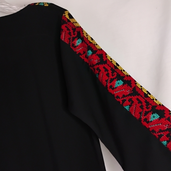 Women's Size Medium Multicolor Embroidered V-Neck Thobe Maxi Dress Bell Sleeves - Picture 10 of 13